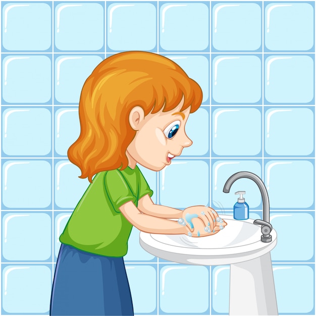 Free vector a girl cleaning hands