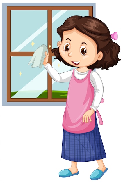 Free vector girl cleaning window on white