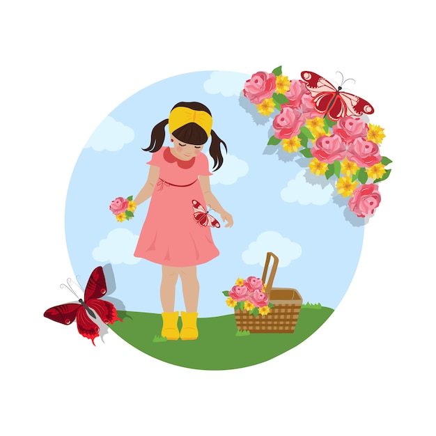 Girl collecting flowers