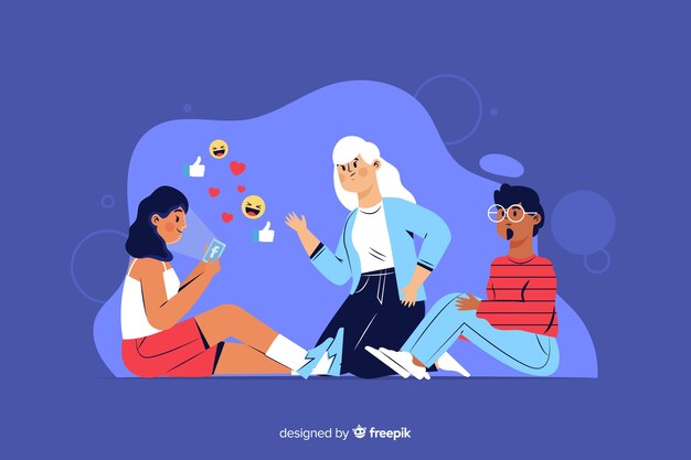 Girl not communicating with her friends concept illustration