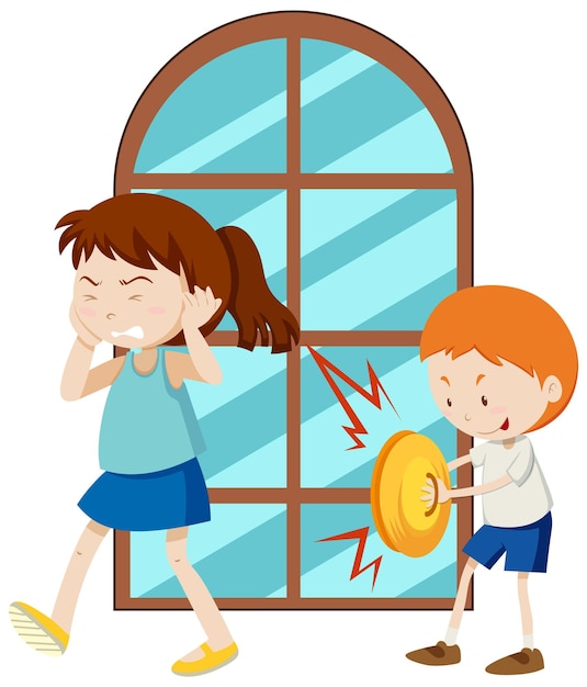 Free vector girl covering ears from boy making loud noise