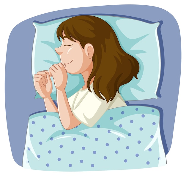 Free vector a girl cozily sleeping on a pillow