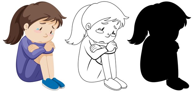 Girl crying with its outline and silhouette