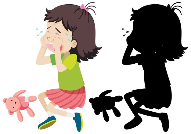 Girl crying with its silhouette