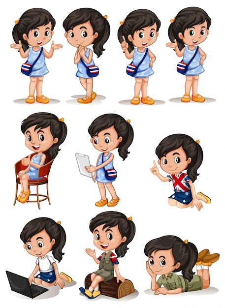 Girl in different actions illustration