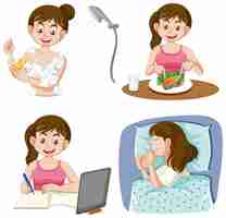 Free vector girl doing different activities