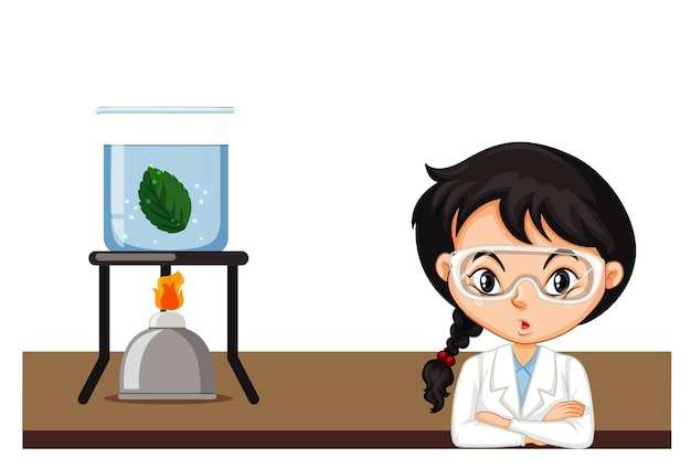 Free vector girl doing experiment on green leaf