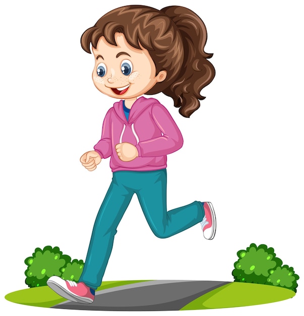 Free vector girl doing running exercise cartoon character isolated