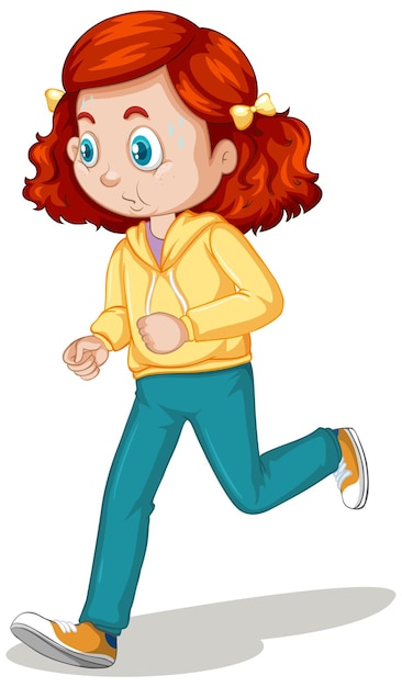Girl doing running exercise cartoon character isolated