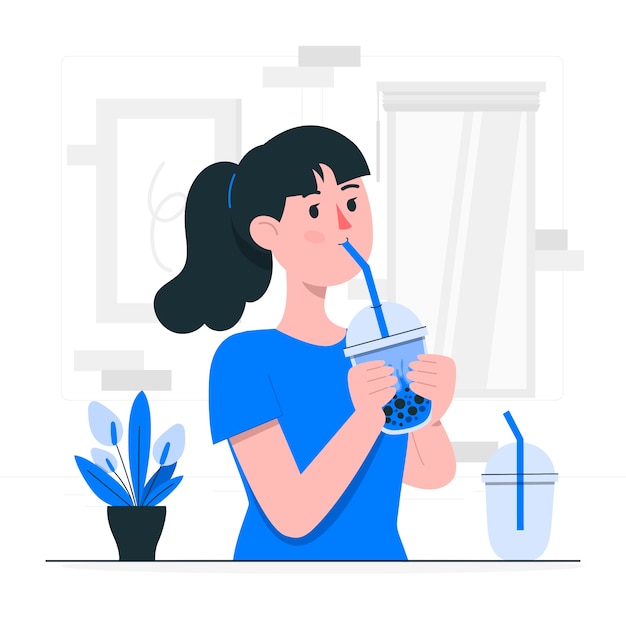 Girl drinking bubble tea concept illustration