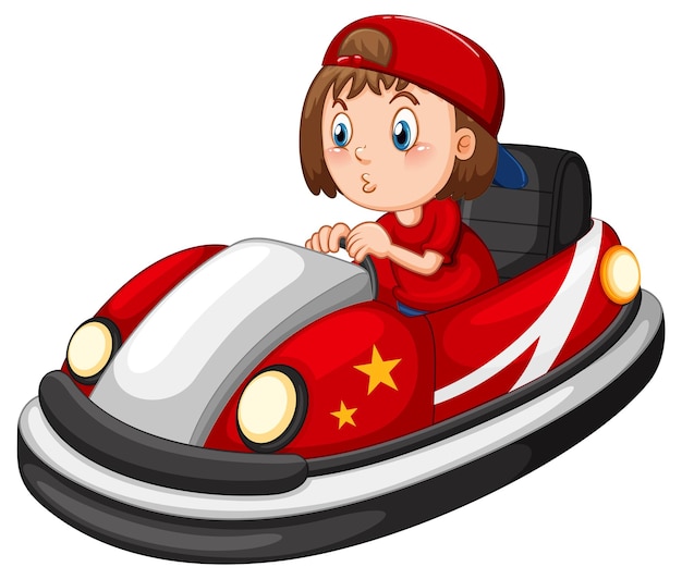 A girl driving bumper car in cartoon design