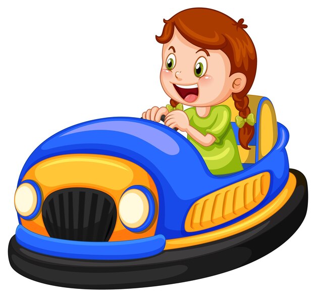 Free vector a girl driving bumper car on white background