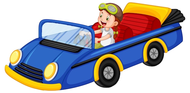 A girl driving vintage convertible car