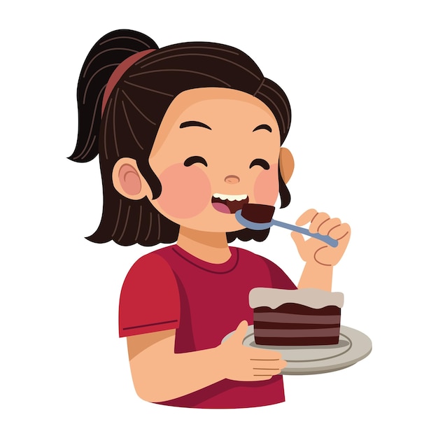 Ragazza che mangia torta illustrazione isolata