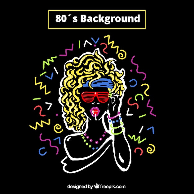 Free vector girl in eighties style background