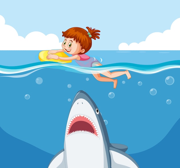 Free vector a girl escaping shark in the water