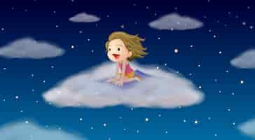 Free vector a girl flying on mat