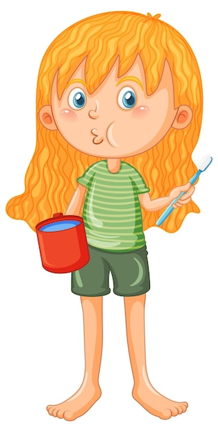 Free vector girl gargling and holding toothbrush