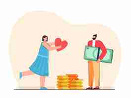 Free vector girl giving love to rich man. flat illustration