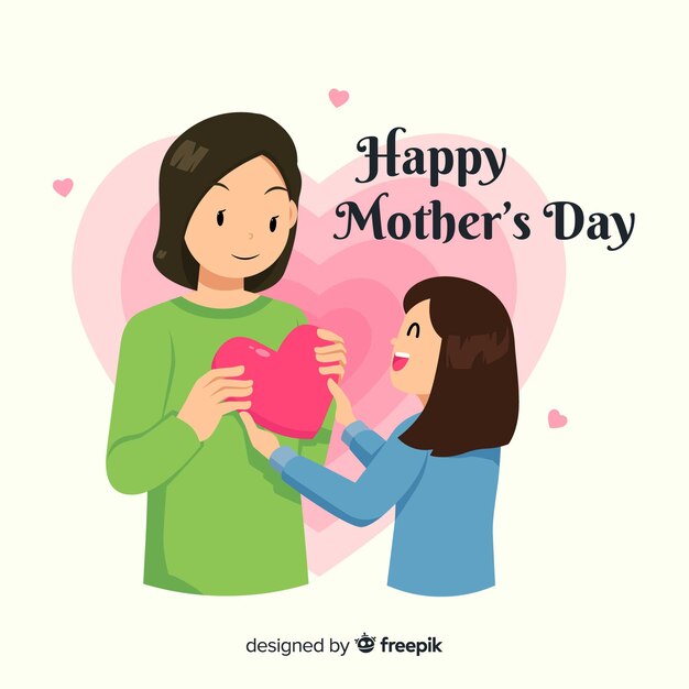 Girl giving present to her mother mother's day background