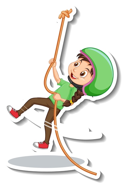 Бесплатное векторное изображение Девушка висит на веревке мультяшный персонаж стикер
