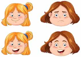 Free vector girl heads with different facial expression