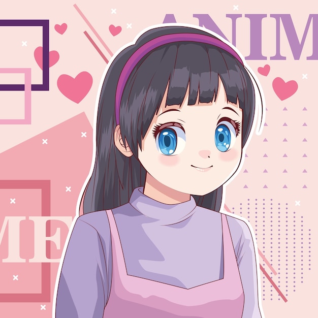 Free vector girl and hearts anime style poster