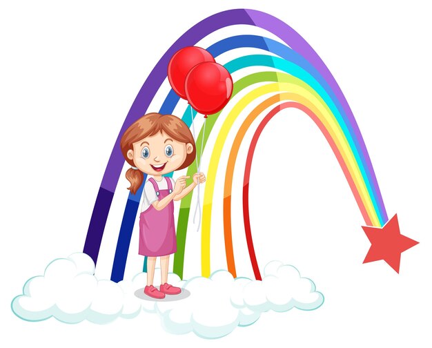 虹の風船を持っている女の子