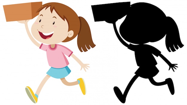 Free vector girl holding the box with its silhouette