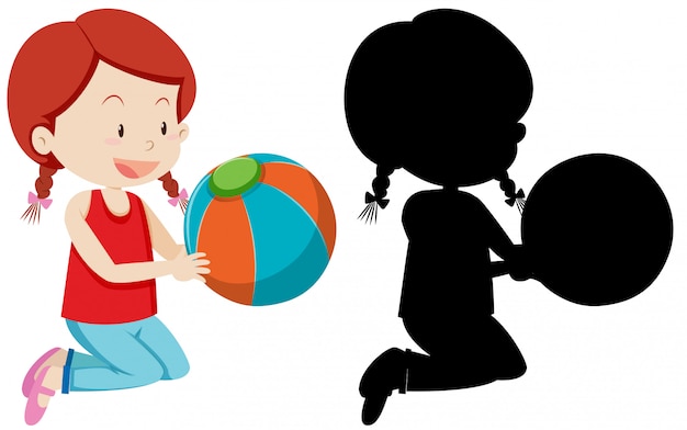 Free vector girl holding colorful ball with its silhouette