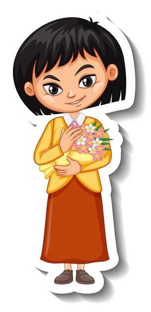 꽃다발을 들고 있는 소녀 만화 캐릭터 스티커