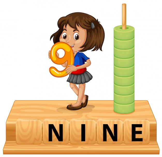 A girl holding number nine