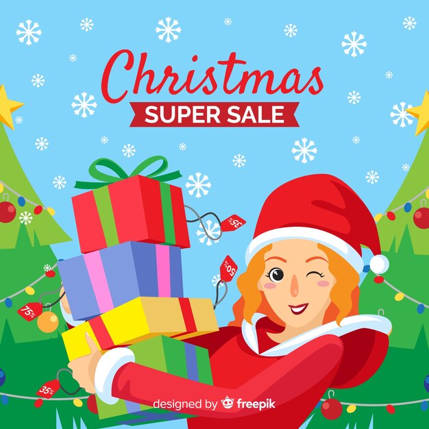 Girl holding presents christmas sale banner