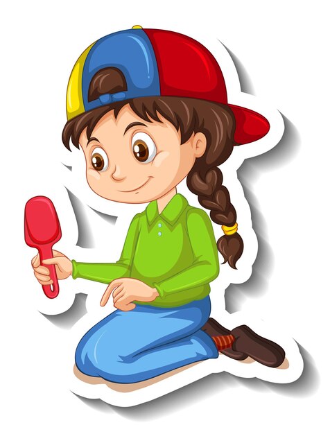 A girl holding shovel cartoon character sticker