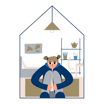 A girl at home during the coronavirus epidemic. the mental health of children and adolescents during isolation. vector illustration in a flat style.