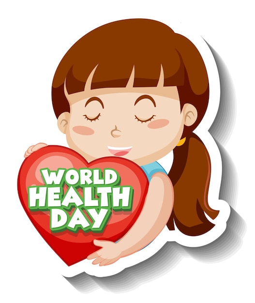 Free vector a girl hugging heart with world health day word