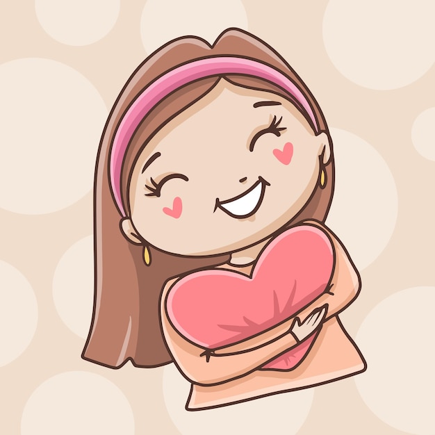 Free vector girl hugging heart