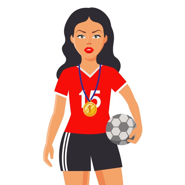 若い かわいい 女 微笑 サッカーボール プレミアムベクター