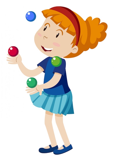 A Girl Juggling on White Background