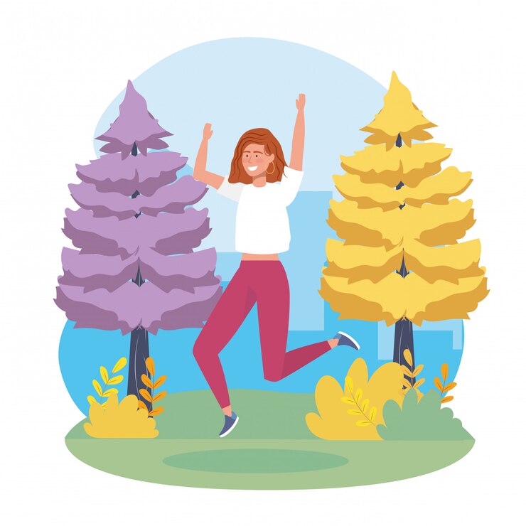Free Vector girl jumping with casual clothes and pines