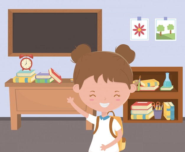 Free vector girl kid at school in classroom