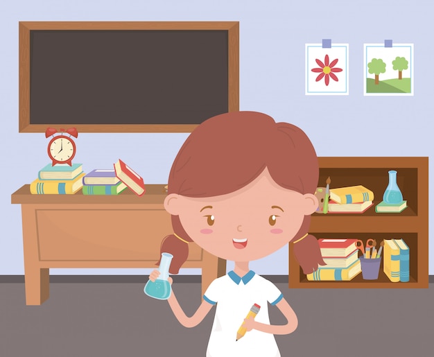 Free vector girl kid at school in classroom