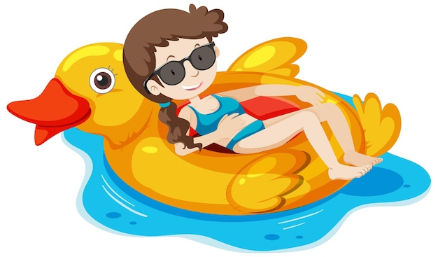 A girl laying on the duck swimming ring in the water isolated