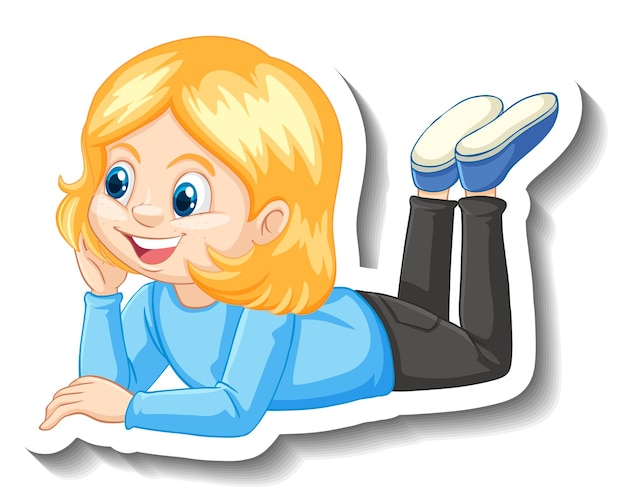 A girl laying pose cartoon character sticker