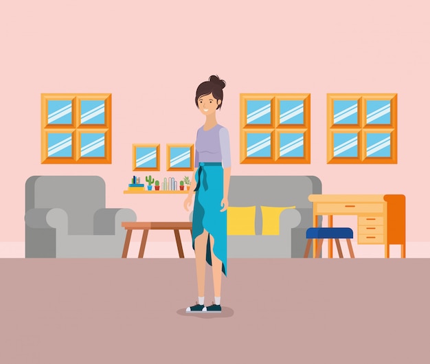 Free vector girl in living room