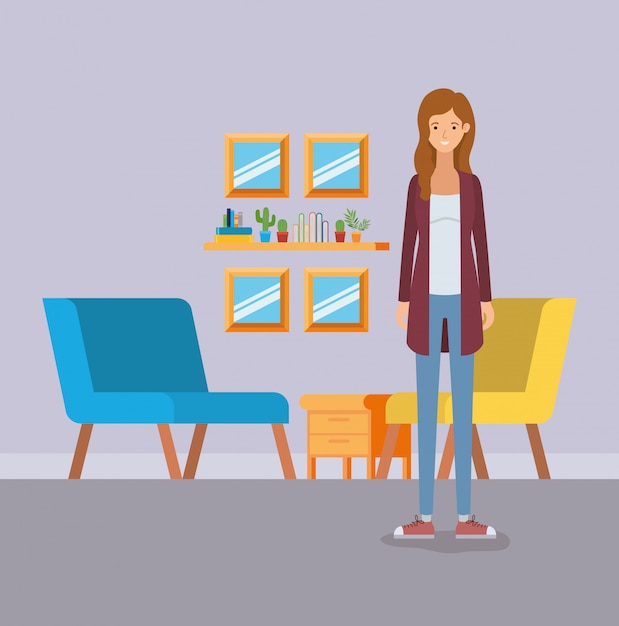 Free vector girl in living room