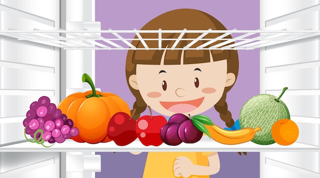 Девушка смотрит на еду в холодильнике