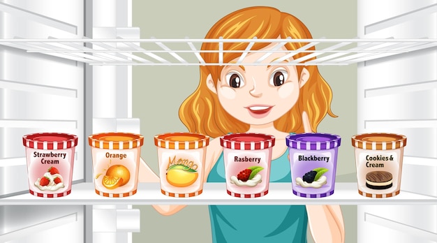 Free vector girl looking at food in fridge