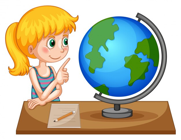 Girl looking at globe on the table