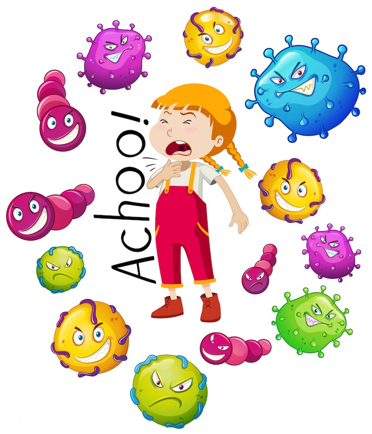 Free Vector girl and many virus on white background
